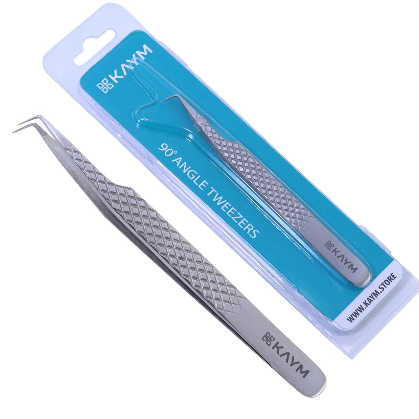 Premium Eyelash Beauty Tool Grip 90 Angle Tweezer - Silver Colour - Stainless Steel